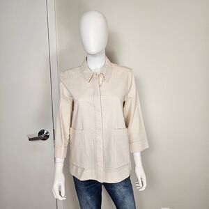 COS Light Beige Cream Seersucker Button-Down Shirt Sz 8